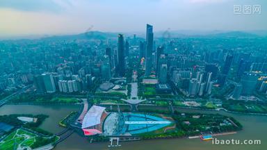 广州海心沙俯拍珠江新城日转夜延时固定延时摄影